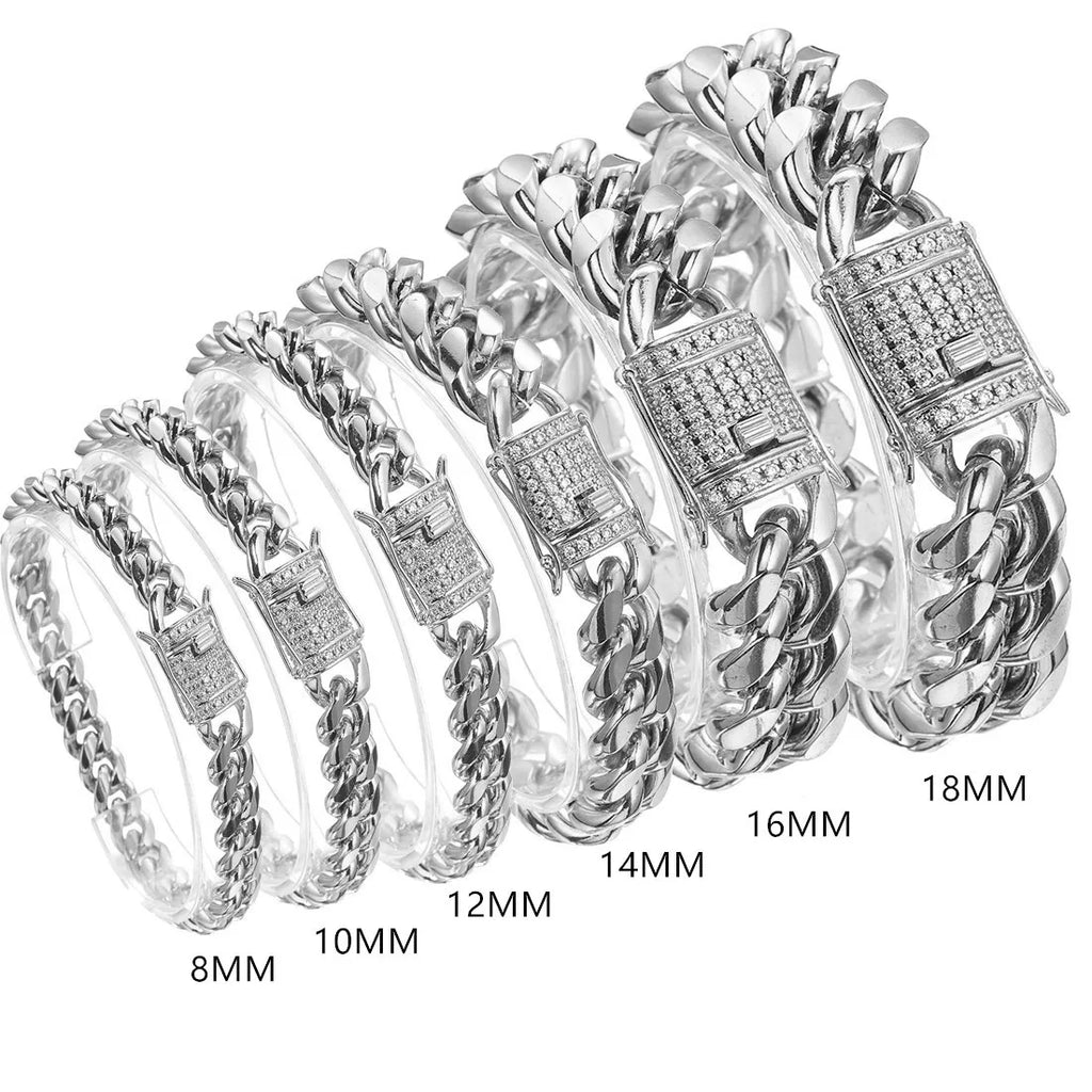 ChooseMe Bracelet gourmette en acier inoxydable avec cristaux Miami