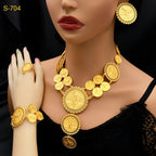 Dubai Gold Color Coin Necklace Bracelet Jewelry Sets For Women African Ethiopian Bridal Wedding Luxury Gifts