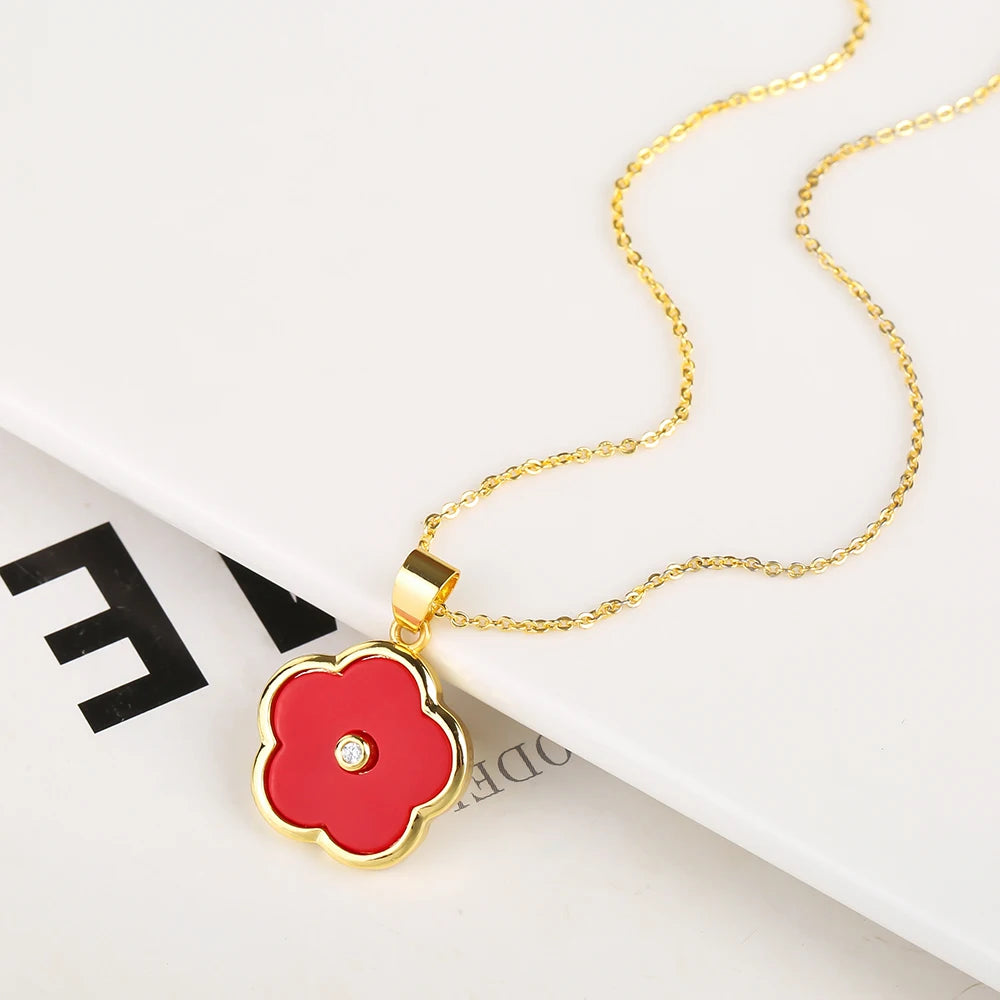 Elegant And Cute Clover Plant Five Leaf Flower Petal Pendant Necklace Earrings Jewelry Set Natural White Shell Stone Woman