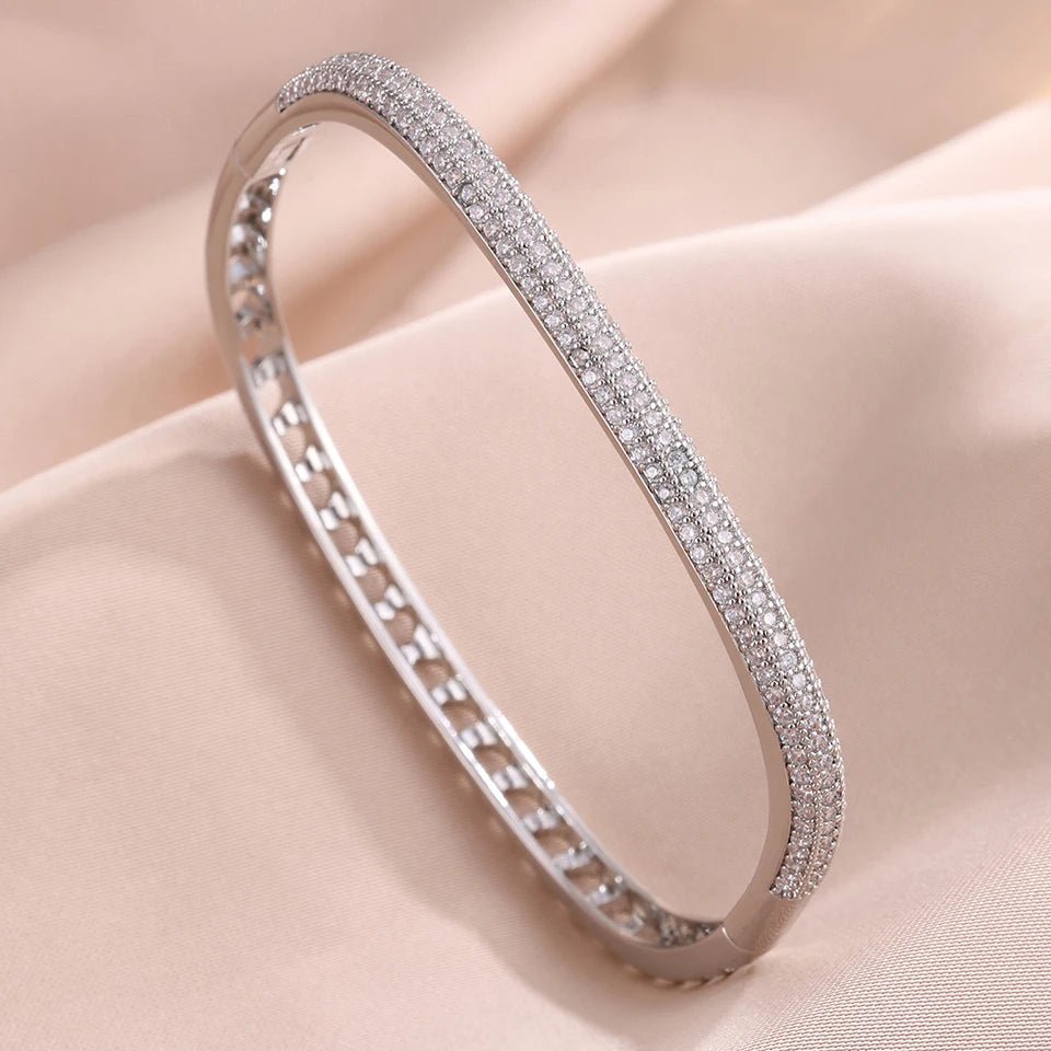 ZAKOL Luxury Brilliant Micro Paved Zirconia Quadrilateral Bracelet Ring Set Fashion All-match Bangles Women's Party Jewelry