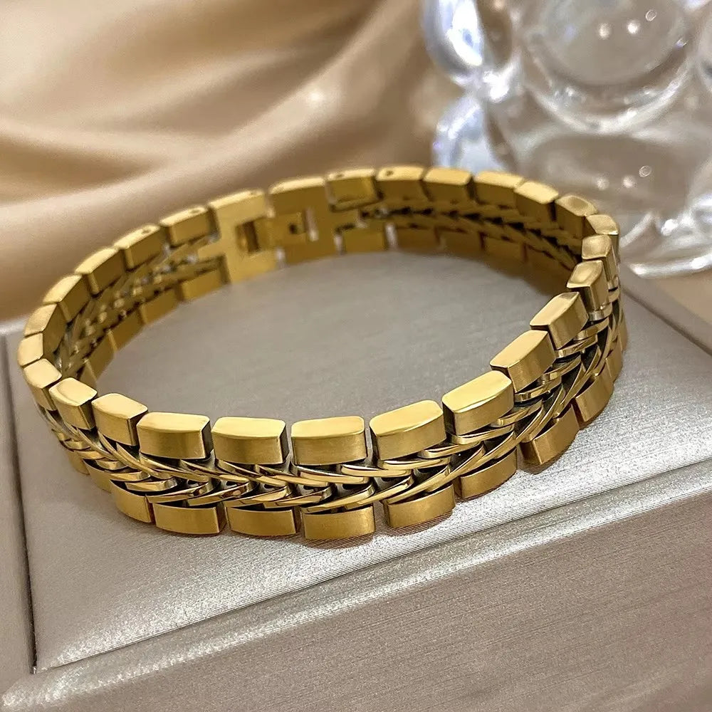 ChooseMe Two-Tone Stainless Steel Elastic Watch-Strap Bangle