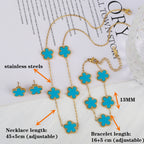 3Pcs 18k Gold-Plated Five-Leaf Flower Necklace Earrings Bracelet Jewelry Set For Woman Fashion Party Jewelry Daily Wear Clover