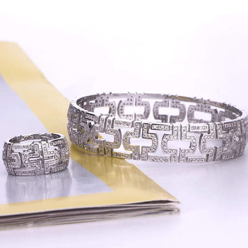 Retro Bohemia Luxurious Women Crystal Bracelet Statement Ring Lady Fashion Jewelry Lady Gift Gothic