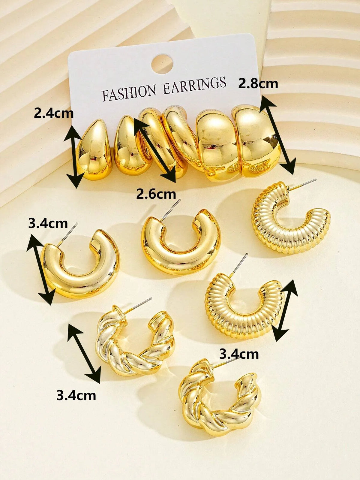 Classic Twist Gold-Color Earring Set, 12 Pcs/Set