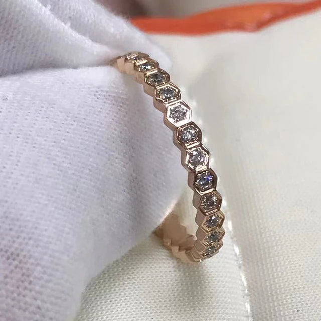 ChooseMe Classic Gold-Plated Honeycomb Diamond Wedding Ring