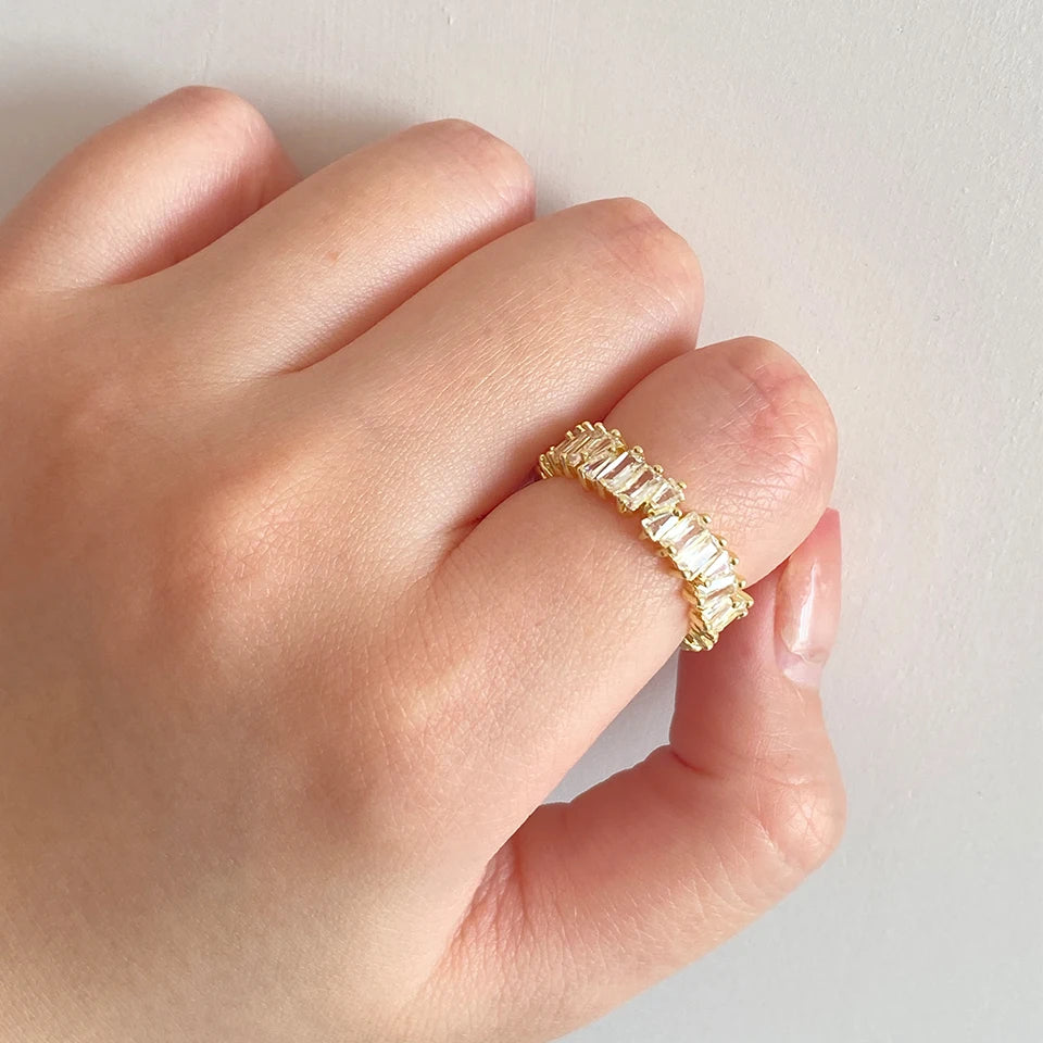 Luxury 18K Gold-Color Plated Classic Baguette Cubic Zirconia Engagement Ring