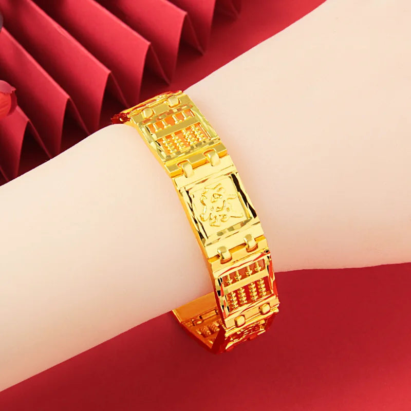 Comfortable Fitting Abacus Fu Character S-Clasp Bracelet For Men & Women 24K Gold AU999 | Skin-friendly, no pressure on wrist