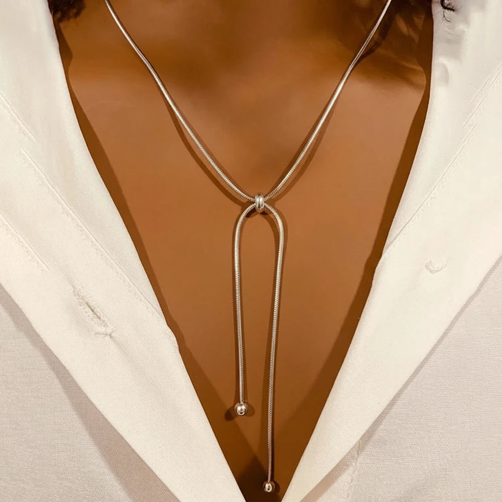 Stainless Steel Necklace Exquisite Ball Pendant Pull Adjustable Necklace Women's Fashion Accessories Daily Collocation Party
