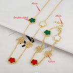 Hot Selling 18K Color Retention Electroplating New Plant Five Leaf Flower Micro Inlaid Zircon Set Necklace/Bracelet Women Clover