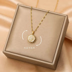Collier Pendentif Tournesol Pivotant Tendance en Acier Inoxydable et Zircon
