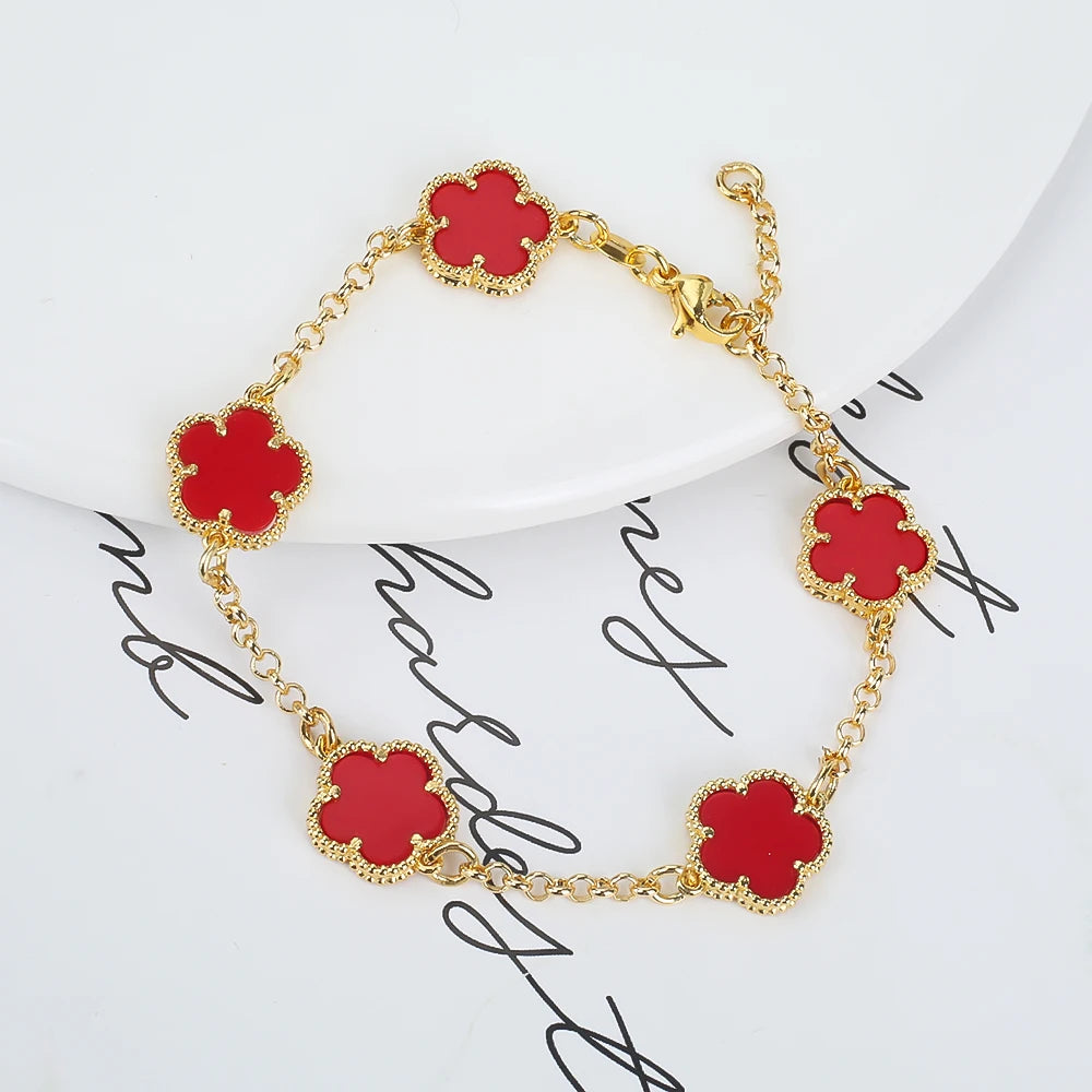 Hot Sale 14 Colors Five-Leaf Flower Set Bracelet Necklace Classic Simple Women Jewelry Set Suitable For Daily Party Wear Clover