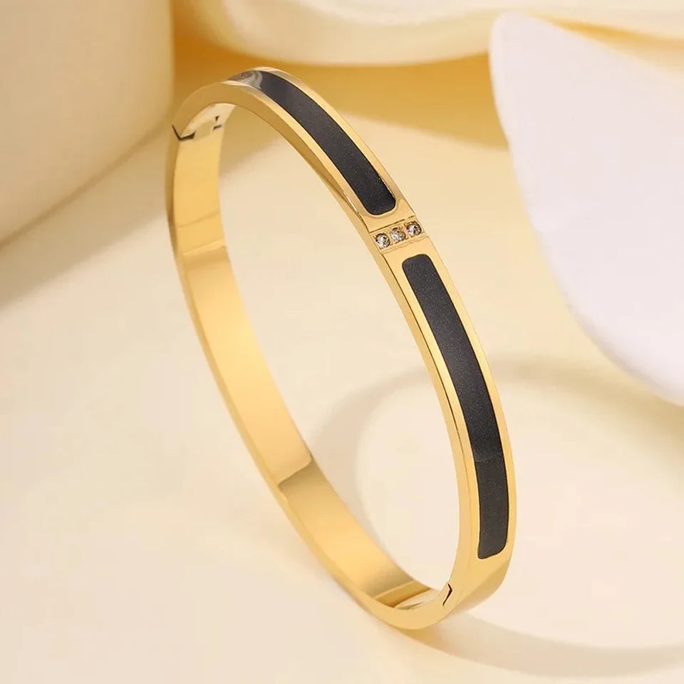 Sparkling Zirconia-Inlaid Stainless Steel Stackable Bracelet Set