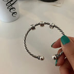 ENSHIR Silver-Color Waterproof Simple Cuff Bangle Bracelet