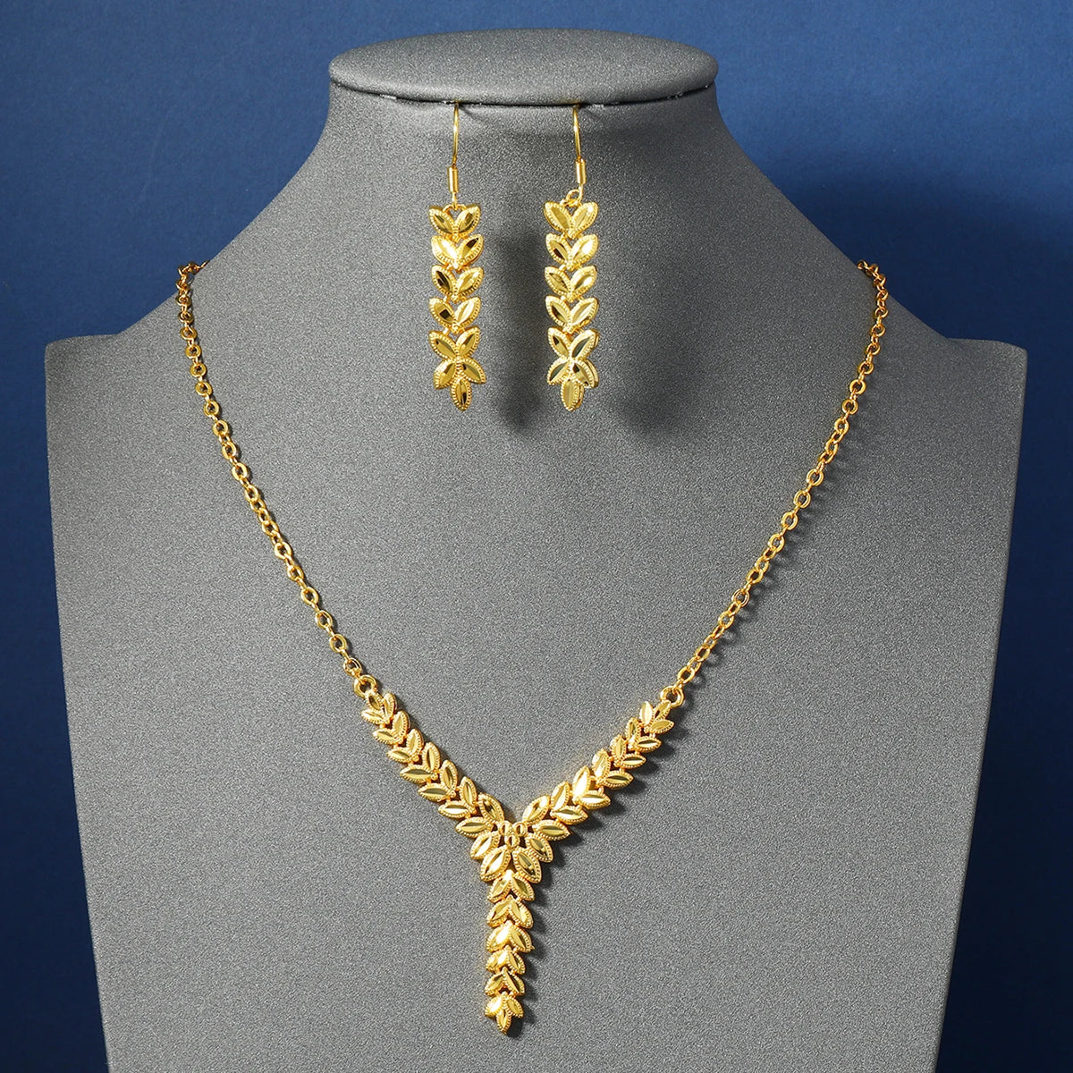 Middle East Fashion Elegant High Grade Copper Wheat Ear Pattern Fashion Women's Jewelry Set, 1 Necklace and 1 Pair of Earrings