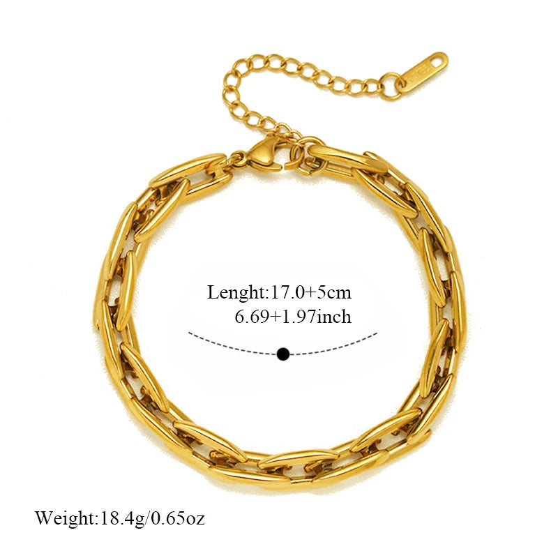 EILIECK Waterproof Stainless Steel Geometric Link Chain Bracelet Bangle Statement Metal Polished 18K PVD Plated Stylish Jewelry