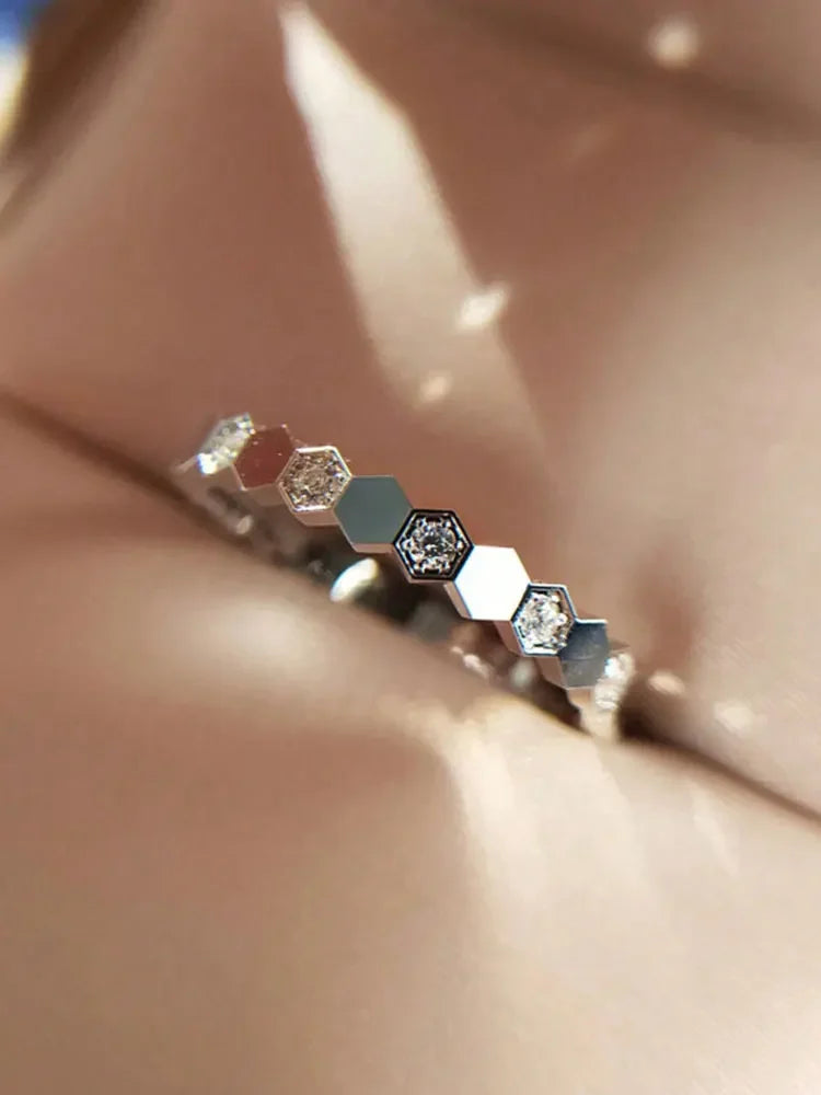 925 Sterling Silver Vintage Geometric Zircon Ring
