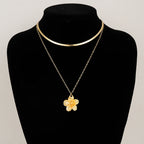 Retro Gold Color Flower & Snake Chain Necklace Set, 2 Pcs/Set