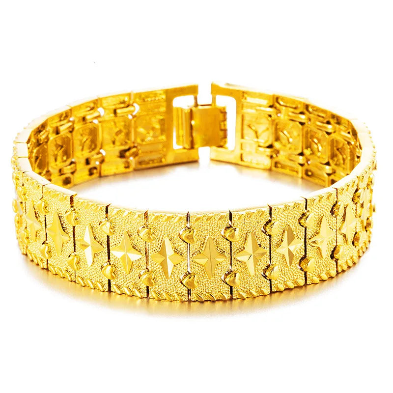 Luxury 24K 9999 Pure Gold real gold Wide watch chain men's temperament watch bracelet