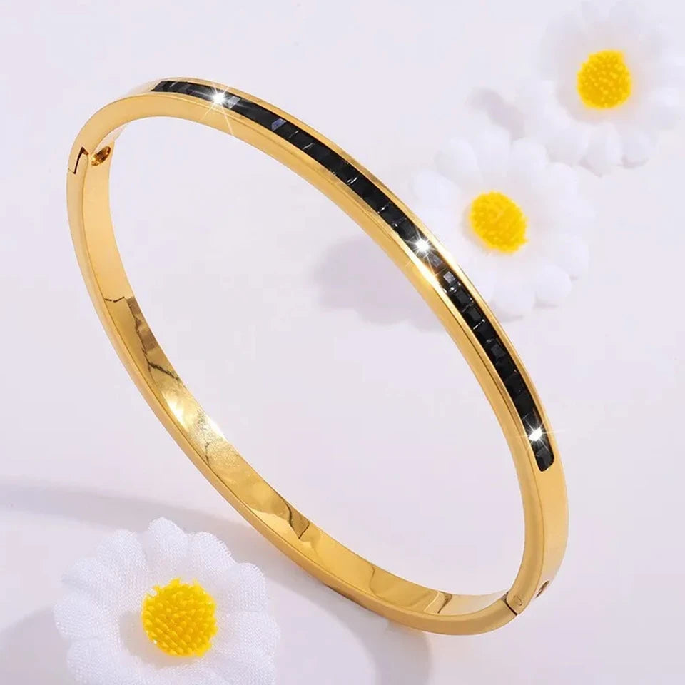 Sparkling Zirconia-Inlaid Stainless Steel Stackable Bracelet Set