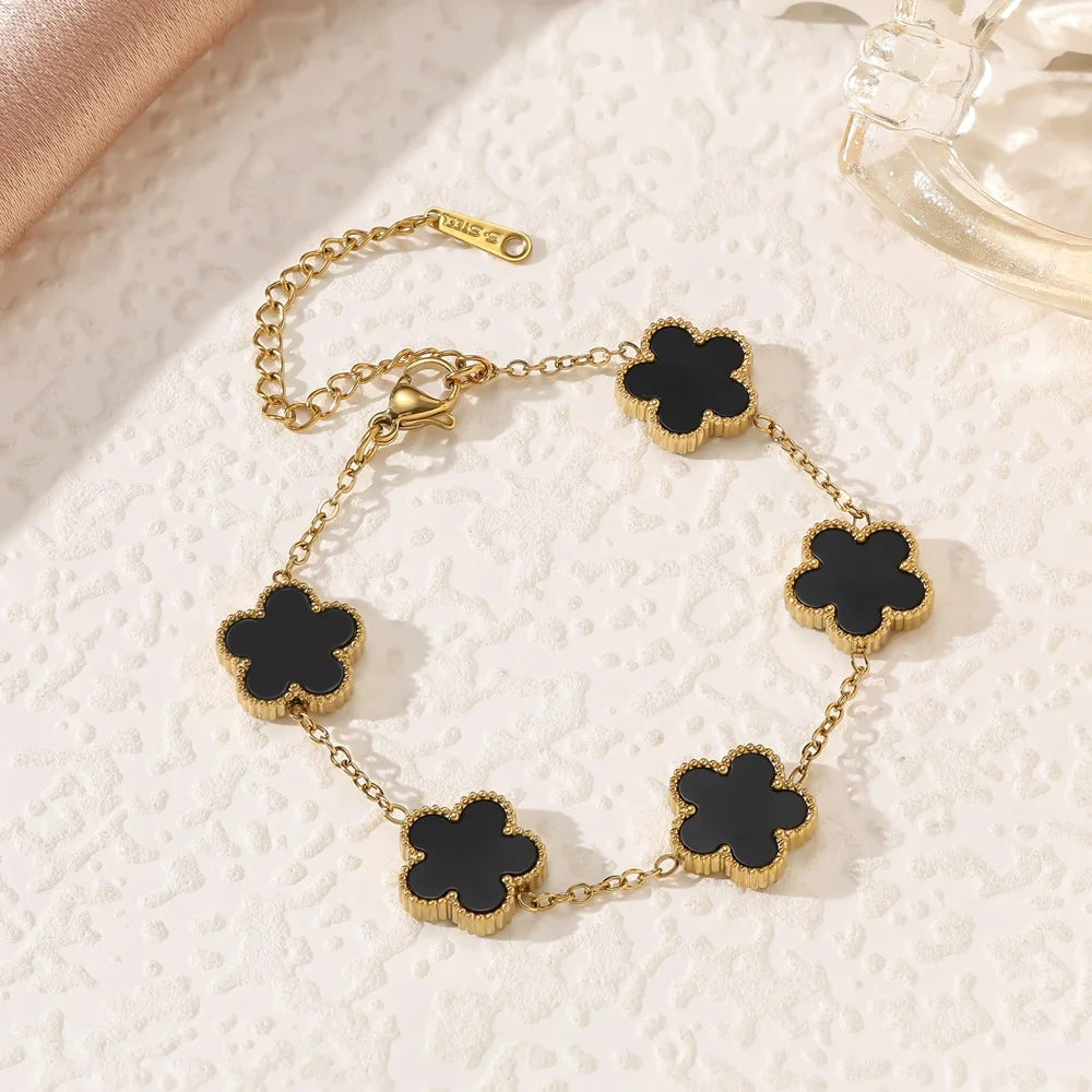Bracelet necklace, stainless steel five-leaf clover jewelry set, classic women's new fashionable jewelry five-leaf clover