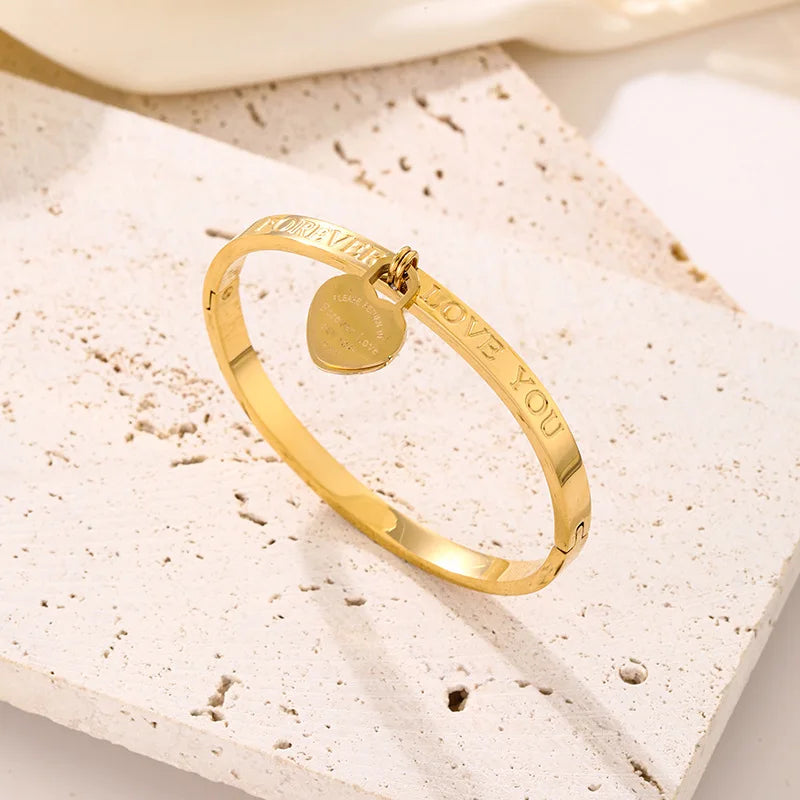ChooseMe 3-Piece Stackable Stainless Steel Heart Elements Waterproof Bangle Set