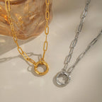 Collier Femme Chaîne Épaisse Cercle Simple | Collier en Acier Inoxydable Or | Design Anti-Décoloration | Accessoires Minimalistes pour Fête Quotidienne