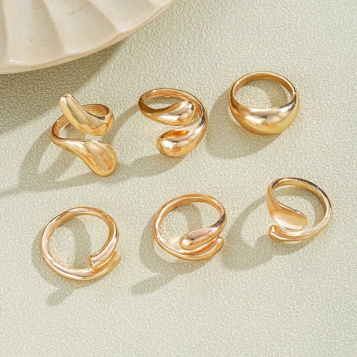 ChooseMe Vintage Gold Hip Hop Water Drop & Geometric Rings Set