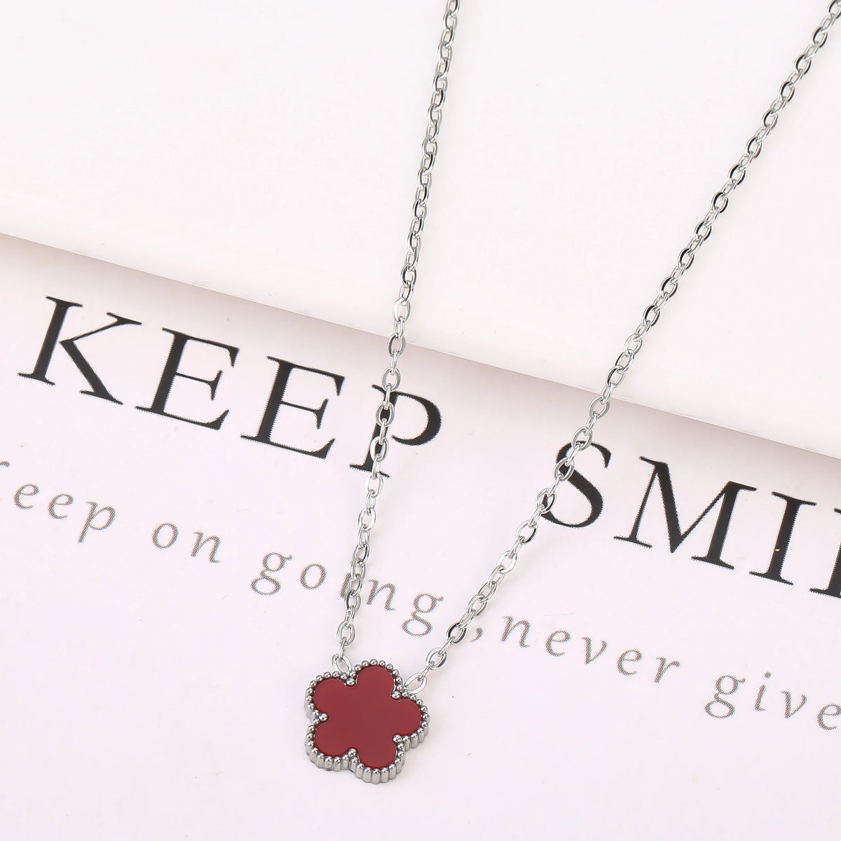 Silver/Gold Plated New Stainless Steel Jewelry Set Plum Blossom Five Leaf Flower Women's High Quality Accessories Clover