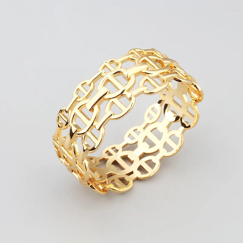 Luxurious Hollow Jewelry set Copper Zircon Bracelet Women Crystal Ring Statement Gif for Lady Fashion
