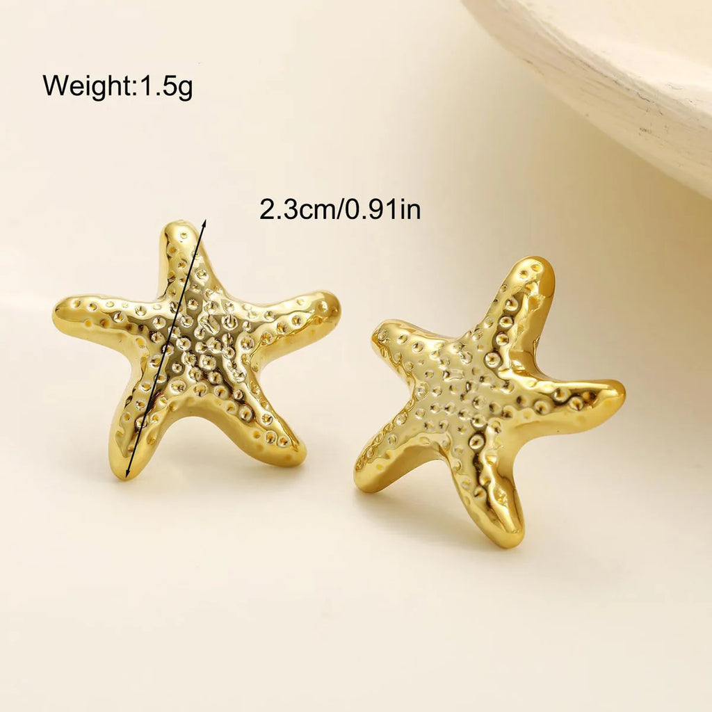 Geometric Starfish Gold & Silver Color Stud Earrings, 2 Pcs/Set