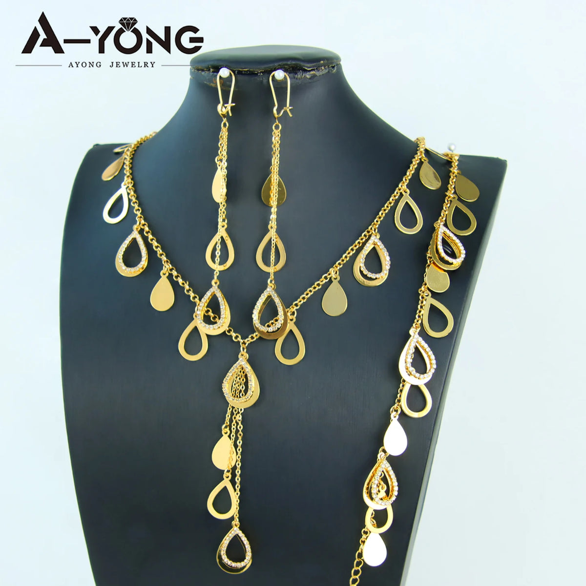 Luxury Dubai Gold Plated Necklace Set 21k Gold Color Italian Fashion Tassel Chokers Saudi Muslim Women Wedding Jewelry