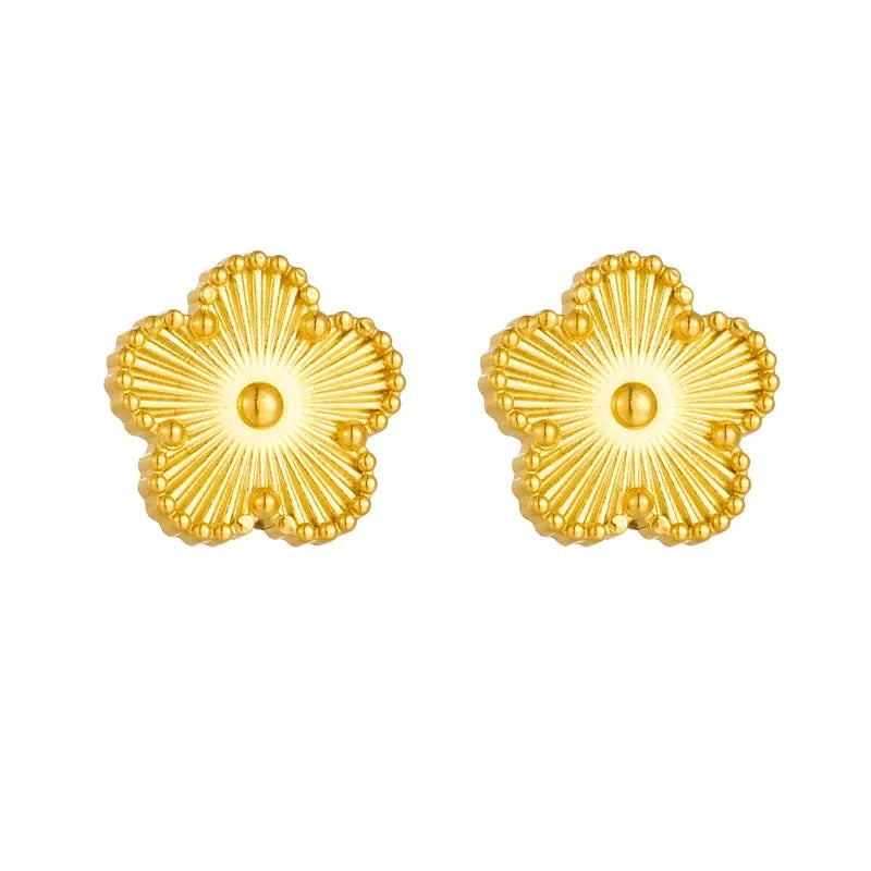 Metal Plum Blossom New Plant Five Leaf Flower Creative Bracelet Necklace Earring Set Women's Luxury Stainless Steel Clover