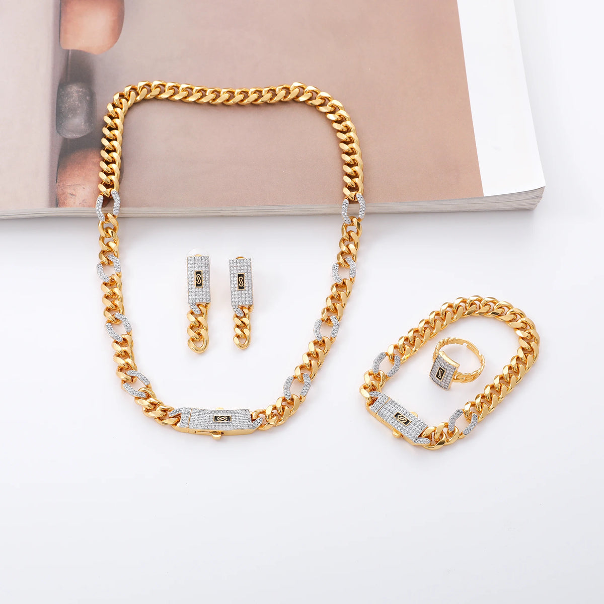 ChooseMe Hip Hop 4-Piece Necklace, Earrings, Bracelet & Ring Set