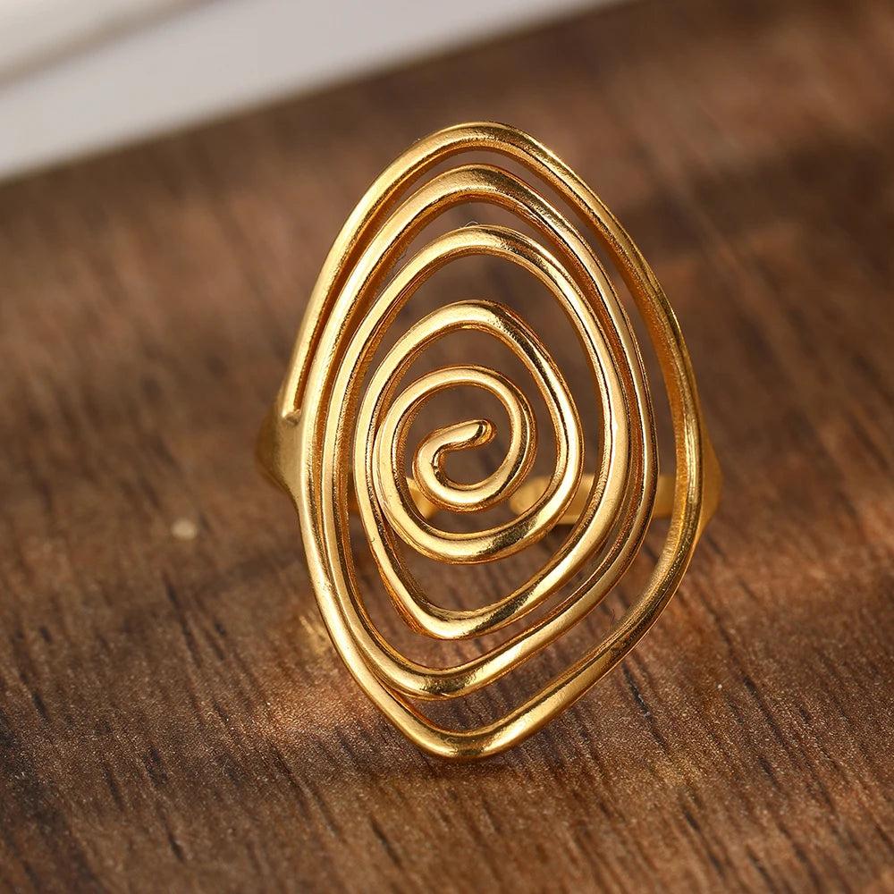 DOTIFI Stainless Steel Geometric Spiral Open Ring For Men And Women, Retro, Unique, Exaggerated Design Adjustable Ring Jewellery