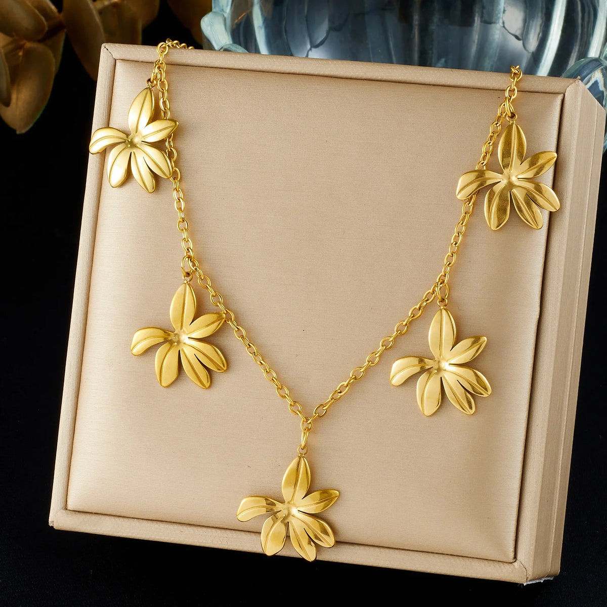 DIEYURO 316L Stainless Steel Elegant Luxury Golden Irregular Flowers Pendant  Necklace Lady Classic Waterproof Neck Chain Gift