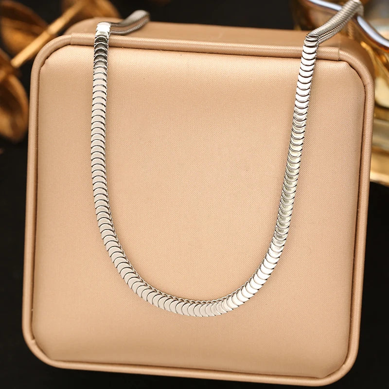 EILIECK Geometric Snake Chain Necklace Bracelet Trendy Stainless Steel Jewelry Set Golden Metal Texture Women Waterproof Gift