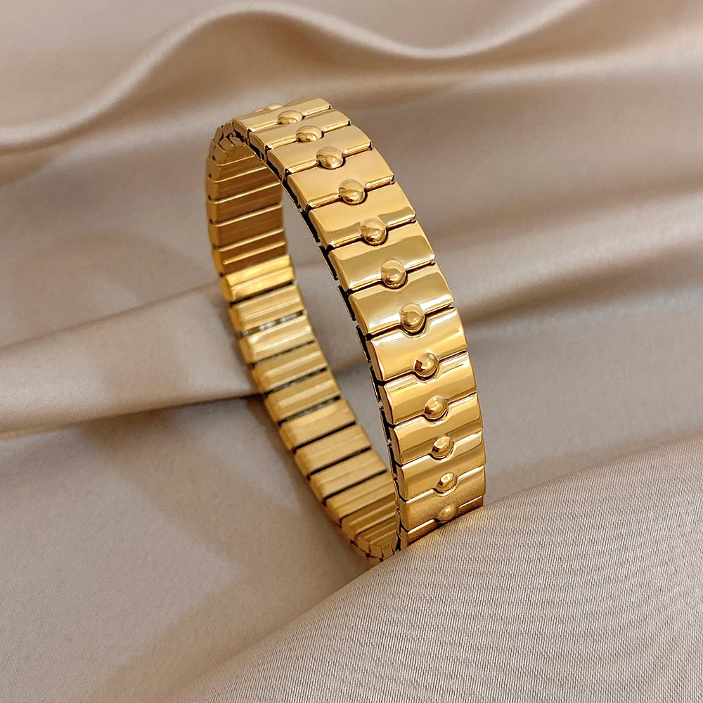 Greatera 6.5mm Width Thin Stainless Steel Elastic Bracelets Bangles for Women Gold Silver Color Stacked Bracelet Party Jewelry