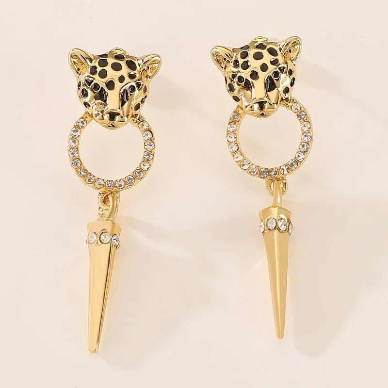 Trendy Personalized Cheetah Leopard Head Cone Pendant Earrings Fashionable Sexy Women's Quality Jewelry Accessories Luxurious