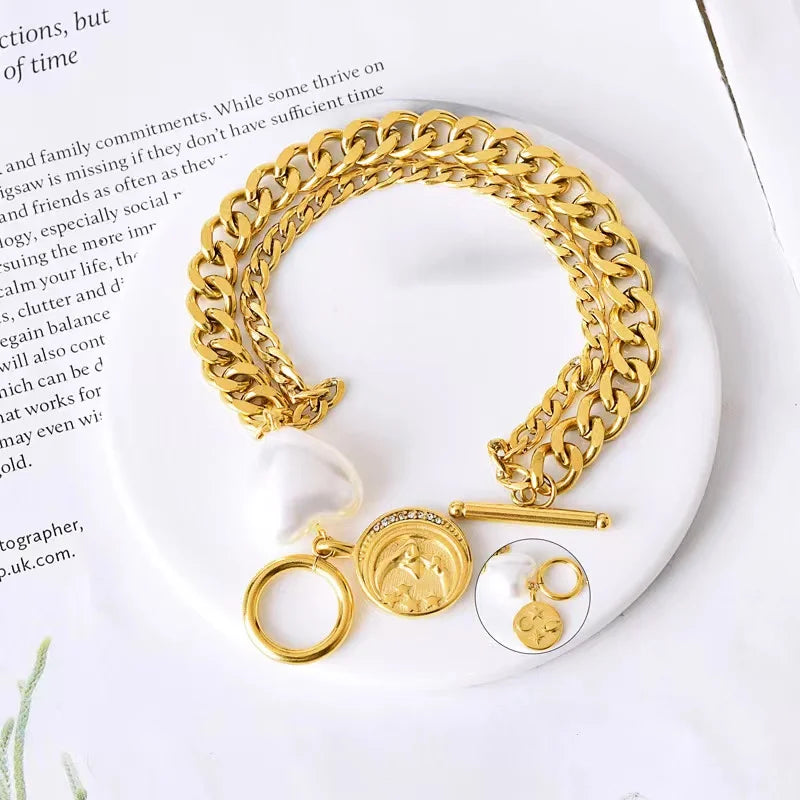 EILIECK 316L Stainless Steel Heart Sun Charm Bracelet Gold Color PVD Plated High Quality Waterproof Jewelry Hand Chain for Women