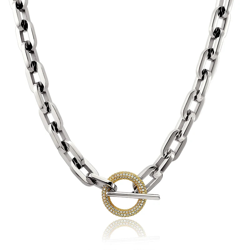 Unique Luxury Plated 18k gold Necklace Shiny Stone T Toggle Clasp Stainless Steel Necklaces Party Jewelry gifts for Women