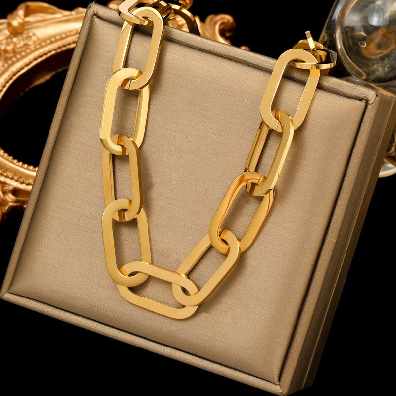 EILIECK 316L Stainless Steel Waterproof Oval Necklace For Women 18K Gold PVD Plated Coarse Collar Neck Chain Jewelry Lady Gift