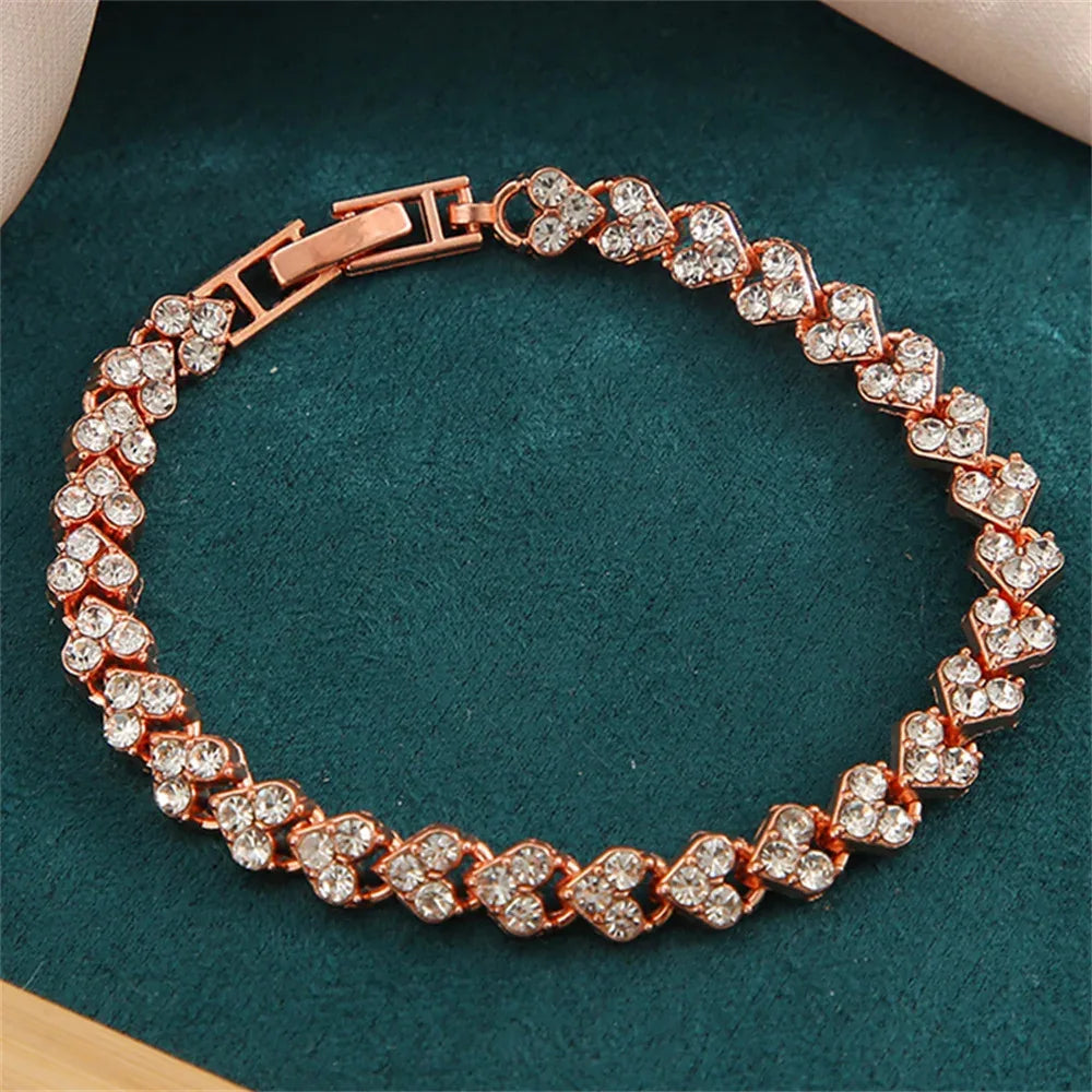 Luxury Roman Crystal Geometric Rhinestone Chain Charm Bangle