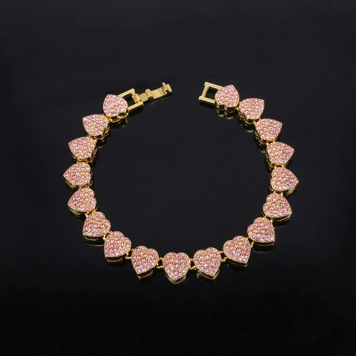 New 11mm Width Heart Hip Hop Pink & Clear Rhinestone Chain Jewelry