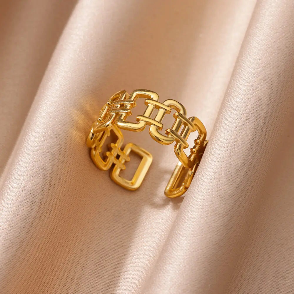Stainless Steel Chunky Wide Geometric Open Ring