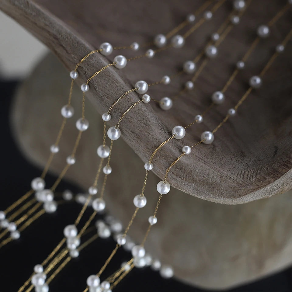 Stainless Steel Waterproof Temperament Pearl Chain Choker Necklace