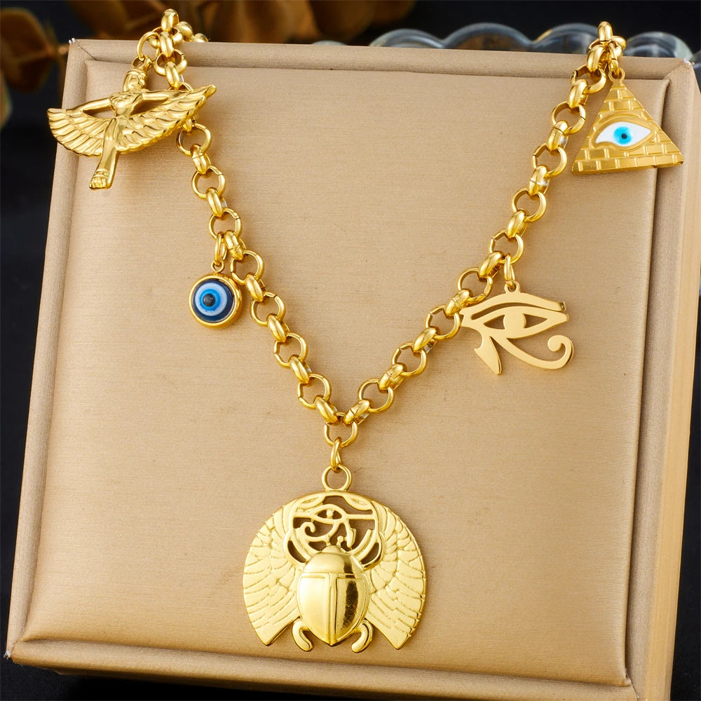 DIEYURO 316L Stainless Steel Golden Heart Flower Turquoise Multi Pendant For Womnen New Trend Chain Rustproof Jewelry Party Gift