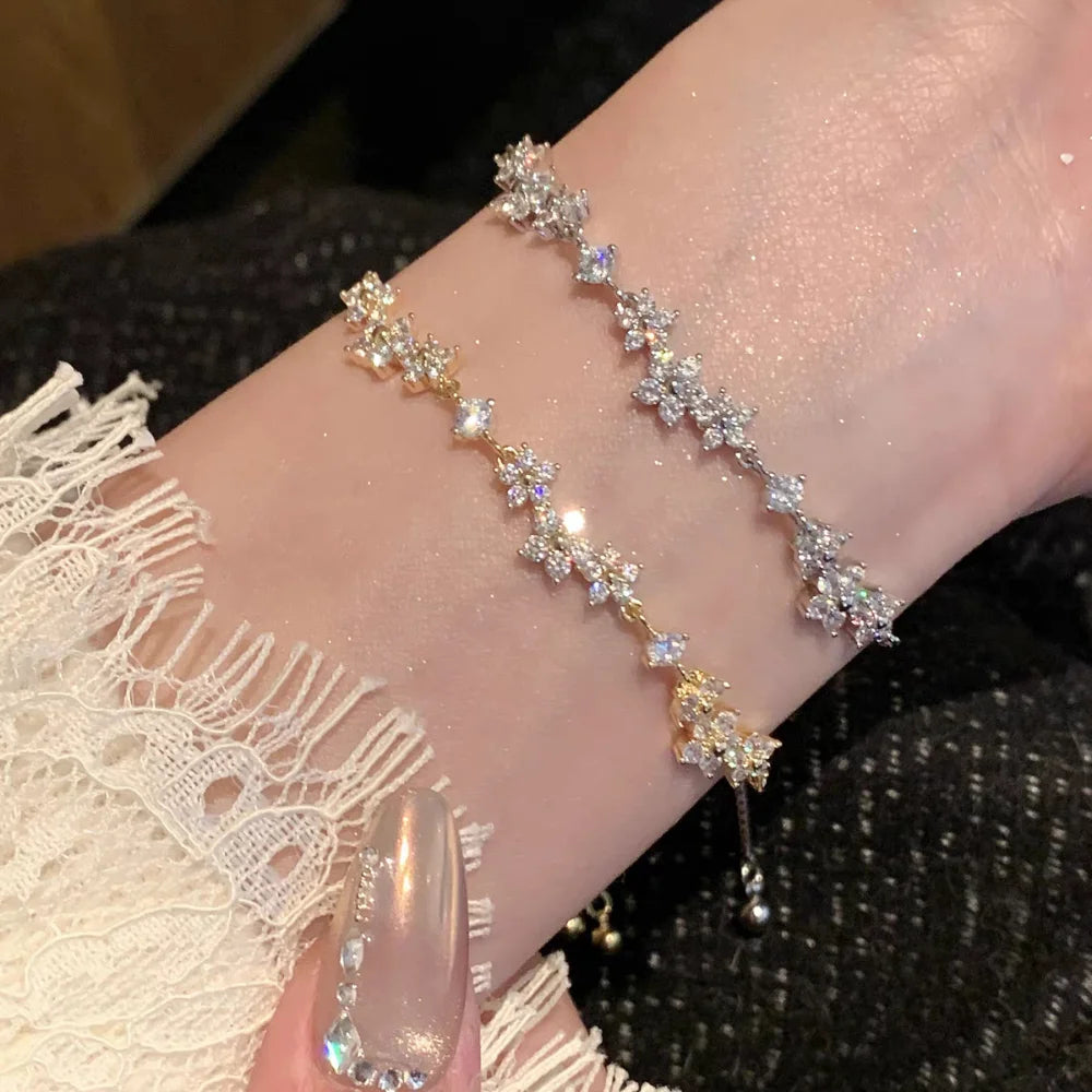 ChooseMe Handmade Sparkling Zircon Flower Alloy Bracelet