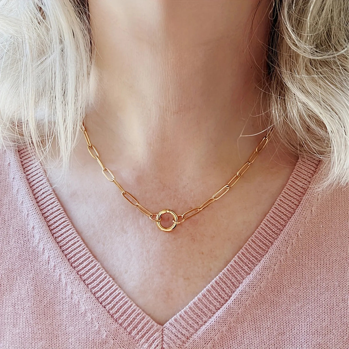Simple Circle Thick Chain Necklace Women | Stainless Steel Gold Necklace | Anti-Fade Design | Daily Party Minimalist Accessories