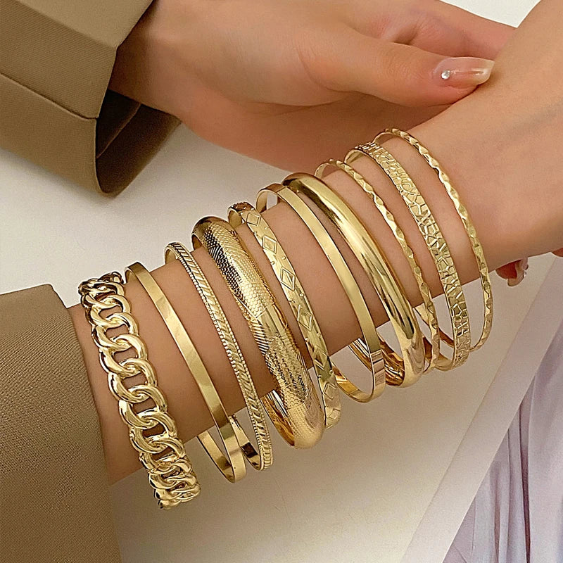 10 Pcs Trendy Multilayer Twisted Bangle Set