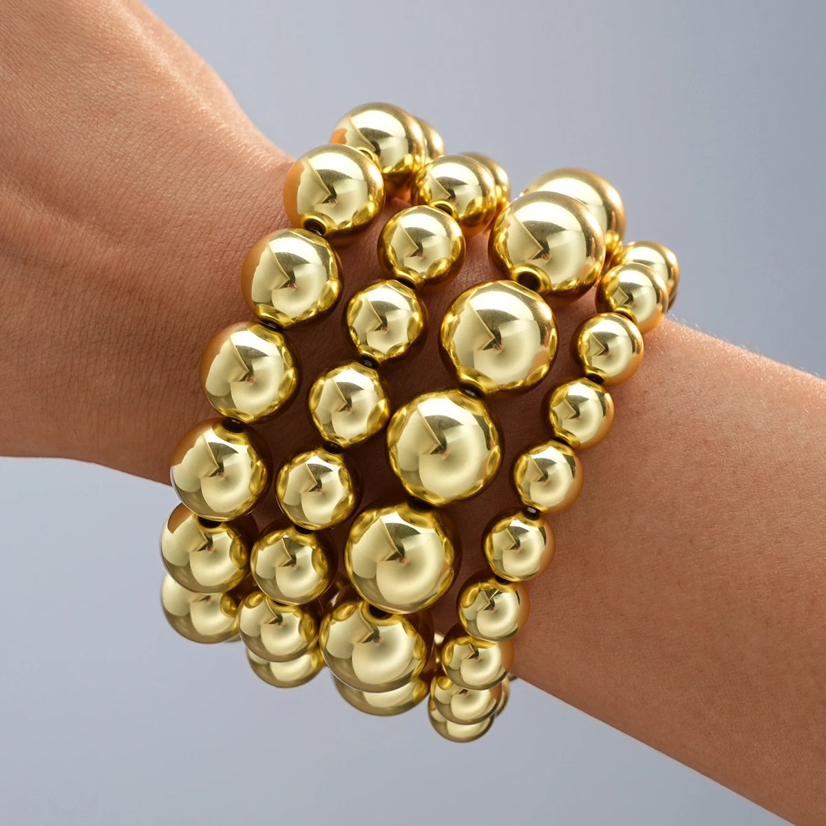 Vintage Punk Big Elastic Bead Handmade Bracelet Set, 4 Pcs/Set
